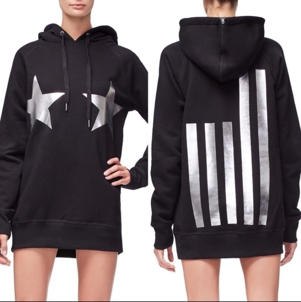 NWT Good American The stars & Stripe Oversized Dress Hoodie w hood sz 0/Xs-S
